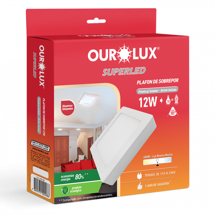 PLAFON LED SOBREPOR 12W BIV4000K QUAD - COD 03217B