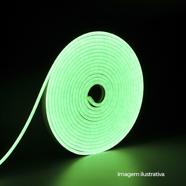FITA LED NEON FLEX 8W 120 LEDS/M 5M 12V COM FONTE AUTOVOLT IP65 VERDE-DER/03 VERDE-7897079003260