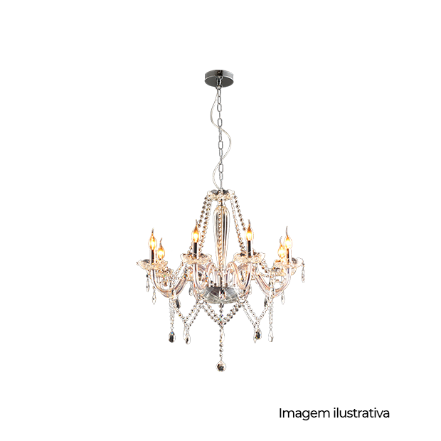 LUSTRE BARONESA VIDRO-TR-8XE14-CAN CROMO - COD 785080079