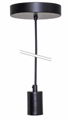 PENDENTE METALLUM PRETA 1XE27 C/ CANOPLA E CABO PRETO - COD 676.12.0143-0