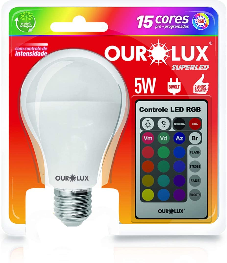 LAMPADA SUPERLED 5W BIVOLT RGB C/ CONTROLE REMOTO COD 03125
