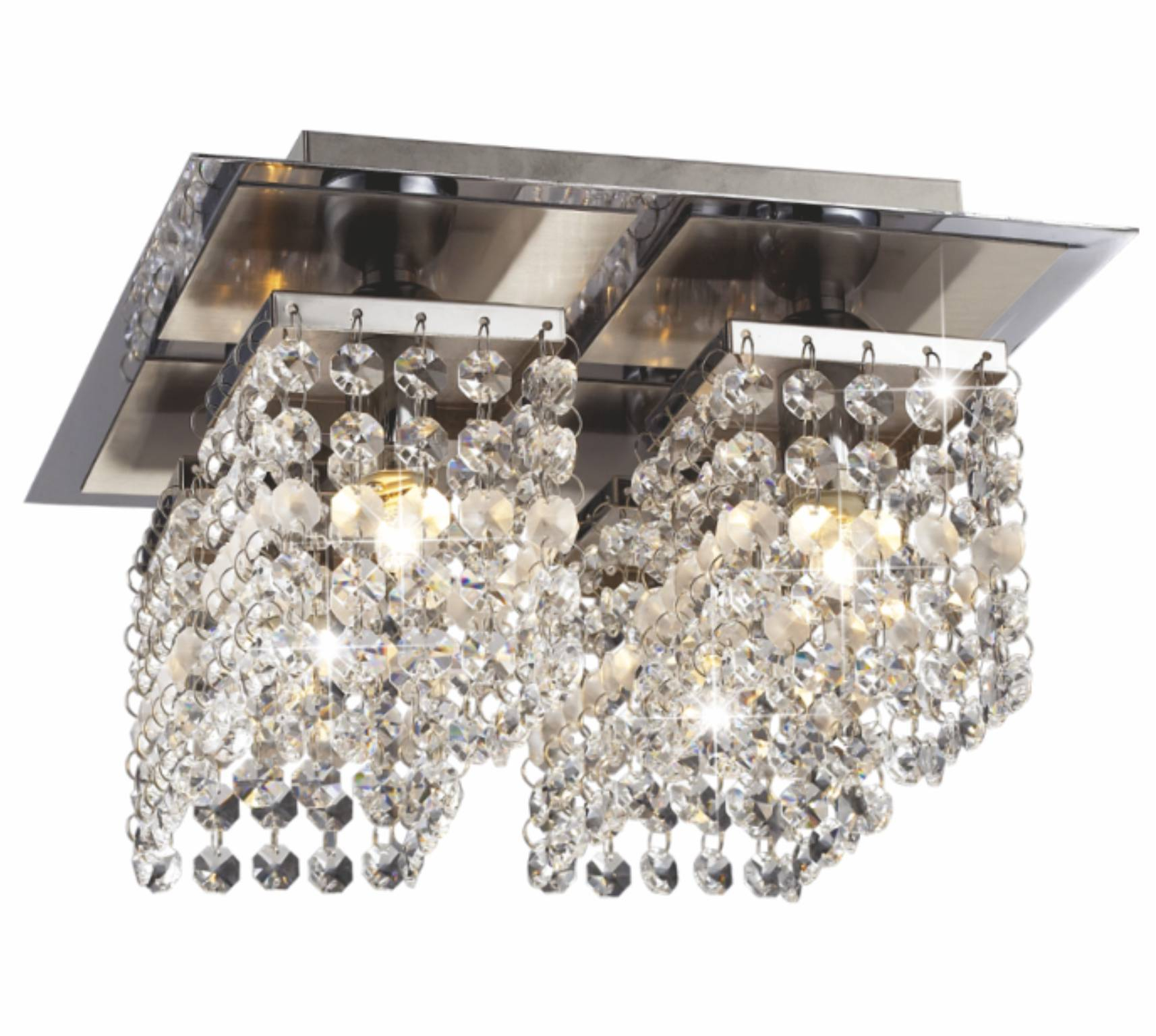 PLAFON KRISTALL 4XG9 VIDRO/ACO CROMADO ESCOVADO 265X265MM - COD 674.16.0015-0