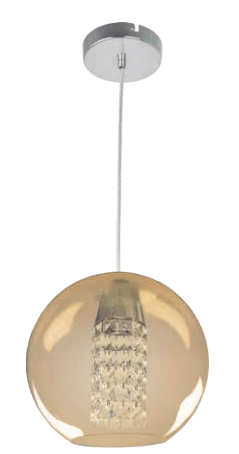 PENDENTE GLOBE ACRILICO 25CM 1 LUZ E27 AMBAR - COD GLAC251LE27AB