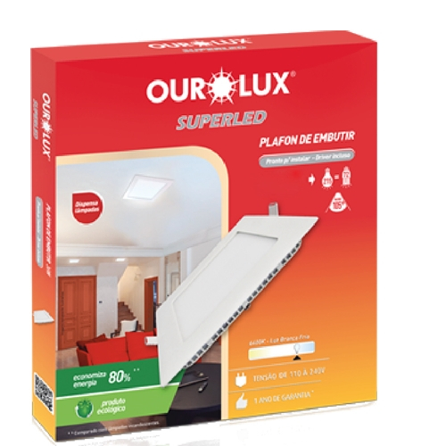 PLAFON LED EMBUTIR 18W BIV 6500K QUADRADO - COD 03207
