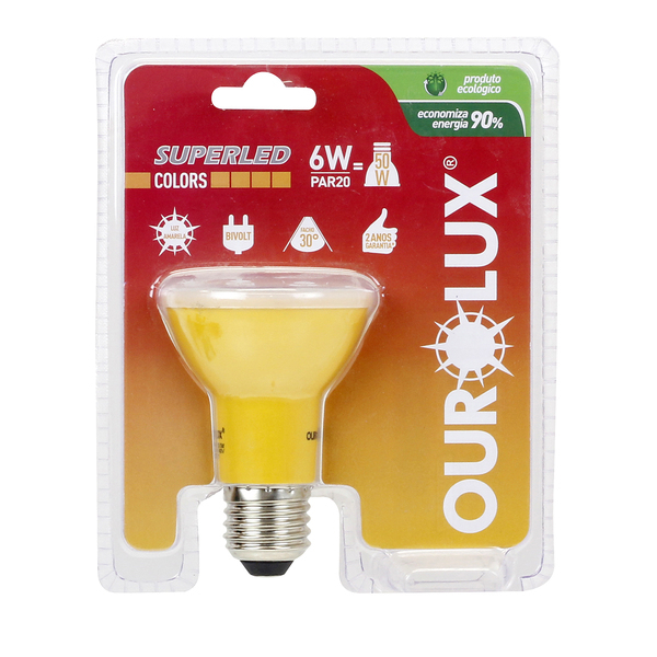 LAMPADA SUPERLED PAR20 6W AMARELO BIVOLT COD 05476