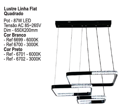 LUSTRE FLAT QUAD 87W 3000K PRETO COD 6702