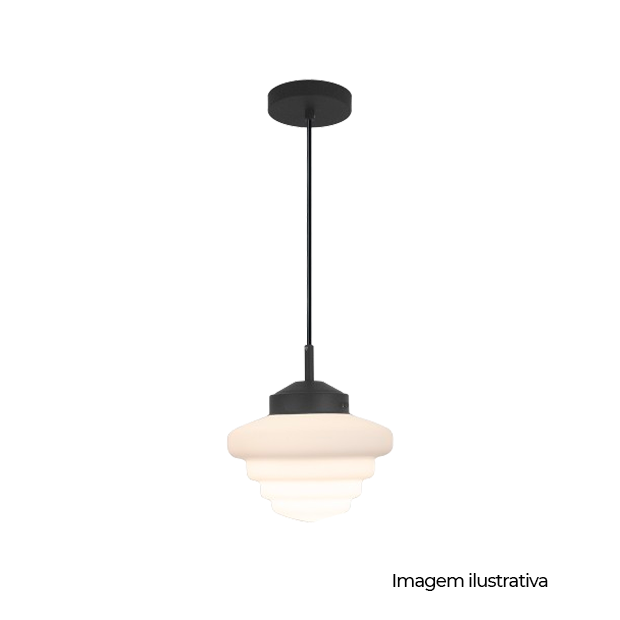 PENDENTE HELENA VIDRO LEITOSO &OSLASH;230 1XE27 PRETO LISO - COD 882300 08