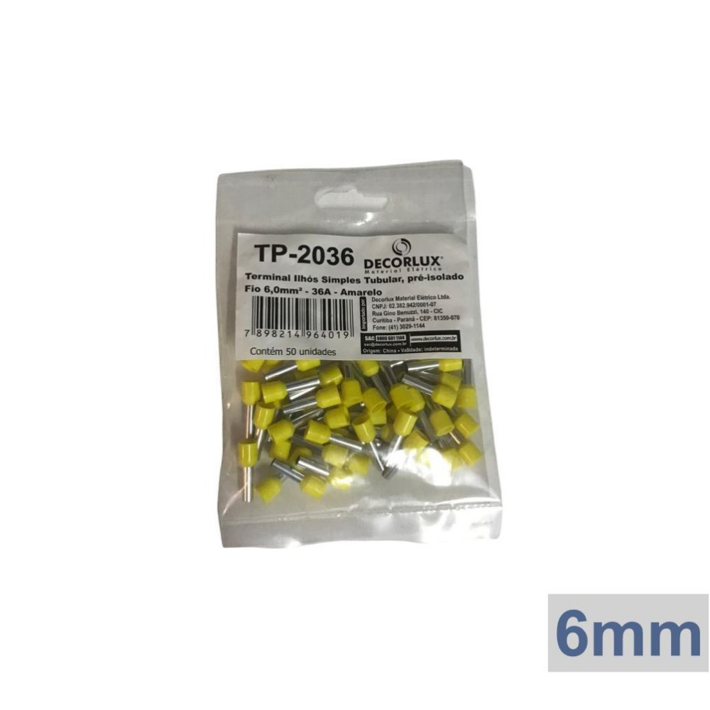 TERMINAL ILH&OACUTE;S SIMPLES-TUBULAR 6,0MM 36A, AM- COD TP2036