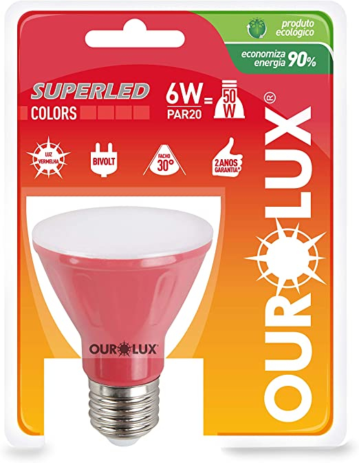 LAMPADA SUPERLED PAR20 6W VERMELHO BIVOLT - COD 05477