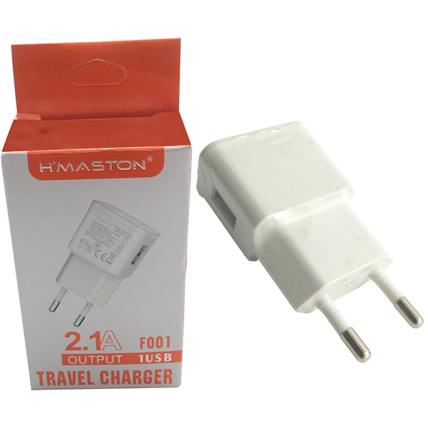 CARREGADOR BRANCO DE VIAGEM  2.1 A OUTPUT 1USB COD F001B