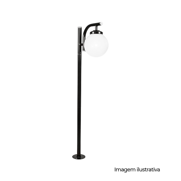 POSTE DE JARDIM 1,74M COM GLOBO BOCA 15 1XE27 PRETO - COD 178099 01