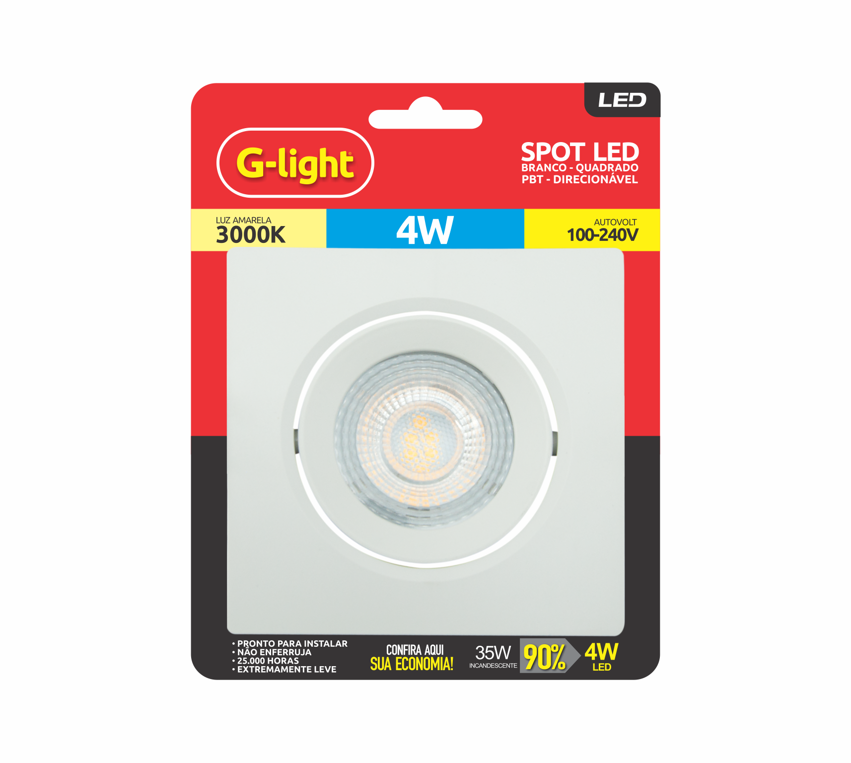 SPOT LED QUAD 5W 3000K PBT BRANCO AUTOVOLT COD 670.01.0060-0