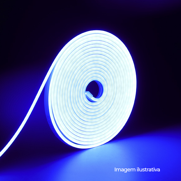 FITA LED NEON FLEX 8W 120 LEDS/M 5M 12V COM FONTE AUTOVOLT IP65 AZUL-DER/04 AZUL-7897079003277