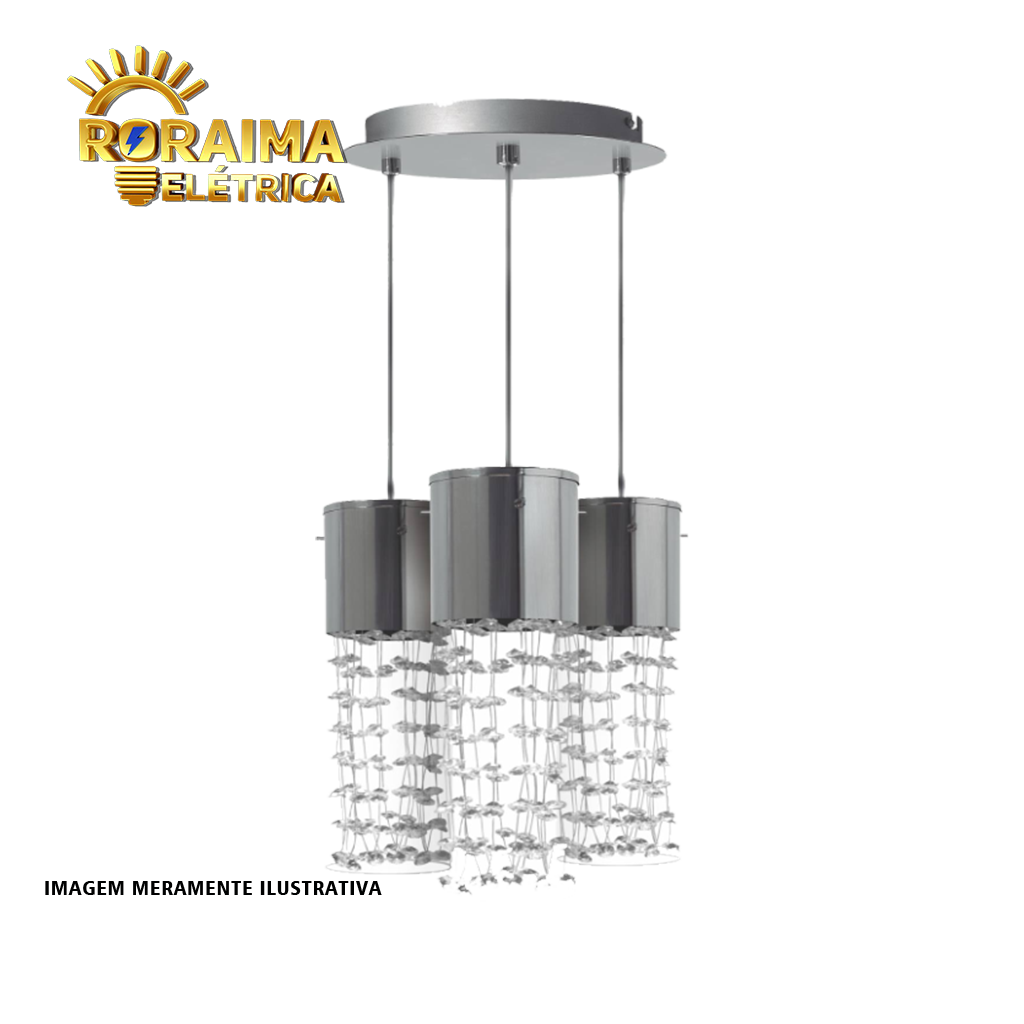 PENDENTE CRISTAL FALL 1030 VIDRO CROMADO 3XGU10 - COD 676.12.0041-0