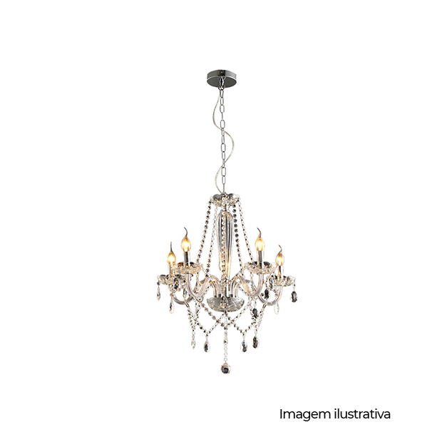 LUSTRE-BARONESA-VIDRO-TR-5XE14-CAN-CROMO COD 785050072