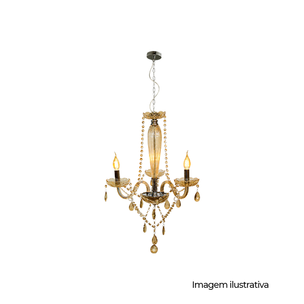 LUSTRE BARONESA VIDRO CH 3XE14 CAN CROMO COD 785030074