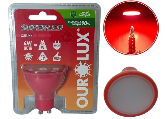 LAMPADA SUPERLED GU10 4W BIVOLT VERMELHO - COD 05473