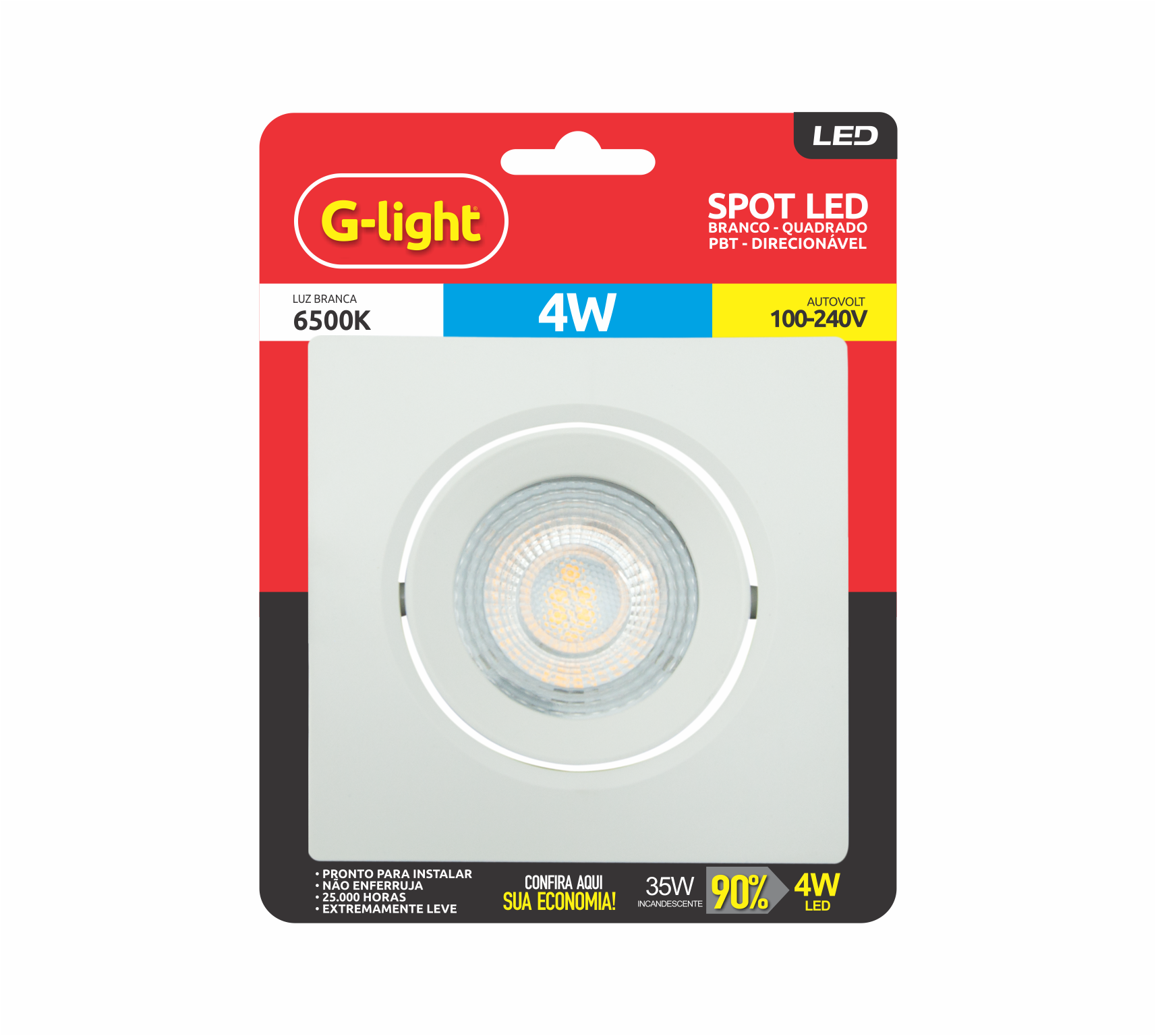 SPOT LED QUAD 5W 6500K PBT BRANCO AUTOVOLT COD 670.01.0061-0