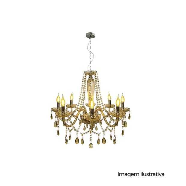 LUSTRE BARONESA VIDRO CH 8XE14 CAN CROMO COD 785090078