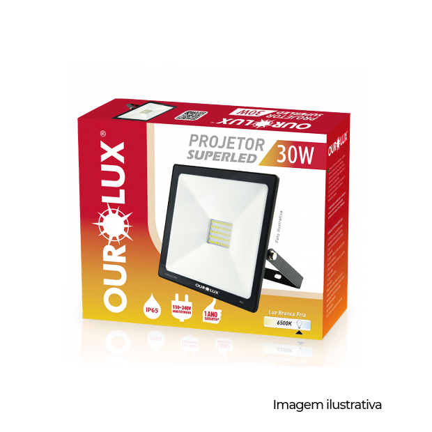 REFLETOR LED SLIM 30W BIV PRETO 6500K - COD 03263