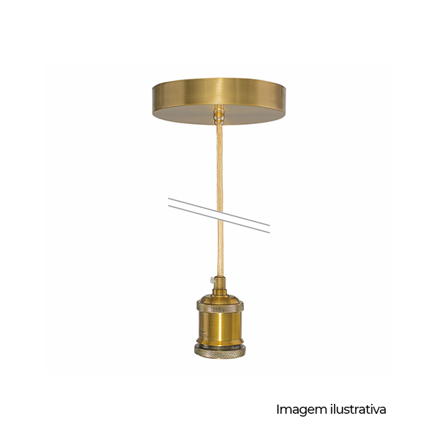 PENDENTE ANTIQUE DOURADO 1XE27 C/ CANOPLA E CABO DOURADO UNICO - COD 676.12.0140-0